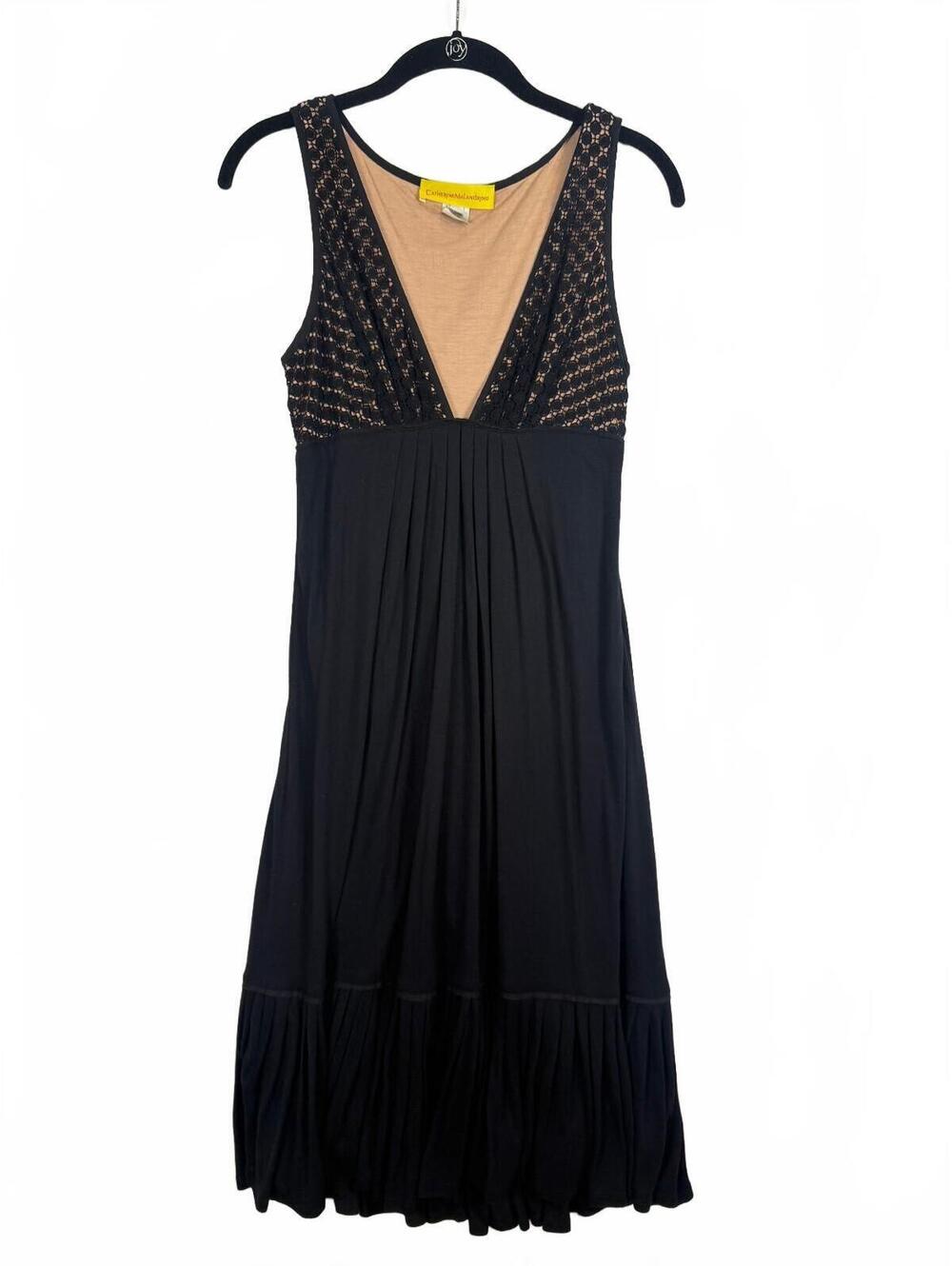 Catherine Malandrino Black Mesh Geometric Embroidered V-Neck Dress Size 2